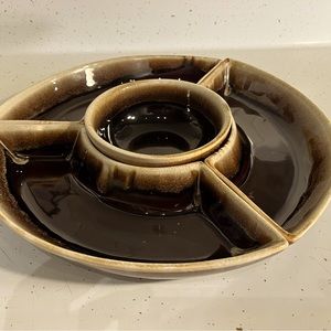 Vintage Chip & Dip Server - signed pottery